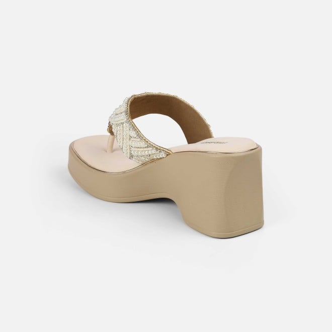 Mochi Women Beige-gold Ethnic Slip Ons (SKU: 35-2434-51-36)