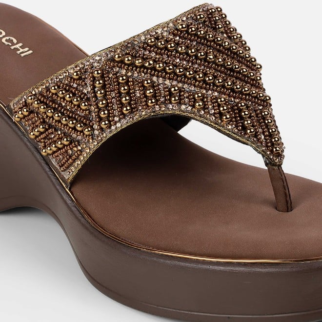 Mochi Women Antic-gold Ethnic Slip Ons (SKU: 35-2434-28-36)