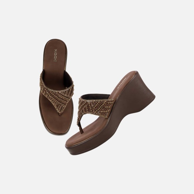 Mochi Women Antic-gold Ethnic Slip Ons (SKU: 35-2434-28-36)