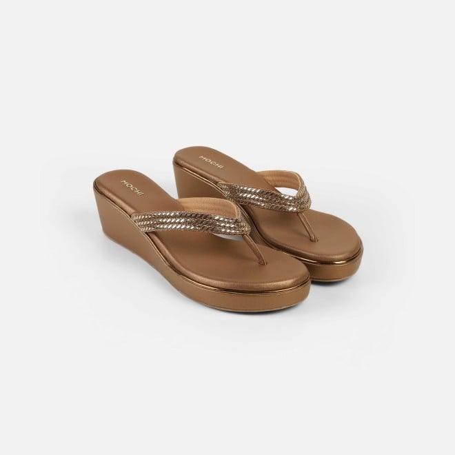 Mochi Women Antic-gold Party Slip Ons (SKU: 35-2435-28-36)