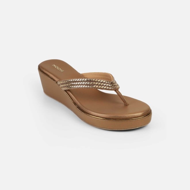 Mochi Women Antic-gold Party Slip Ons (SKU: 35-2435-28-36)