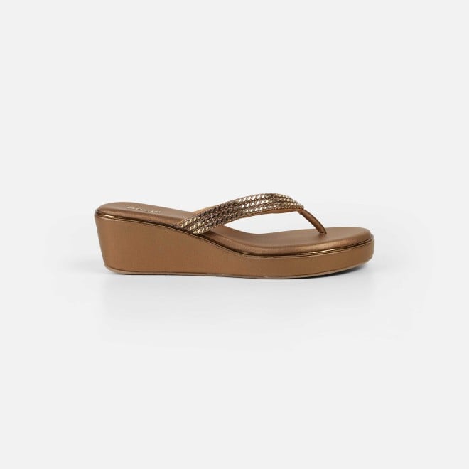 Mochi Women Antic-gold Party Slip Ons (SKU: 35-2435-28-36)