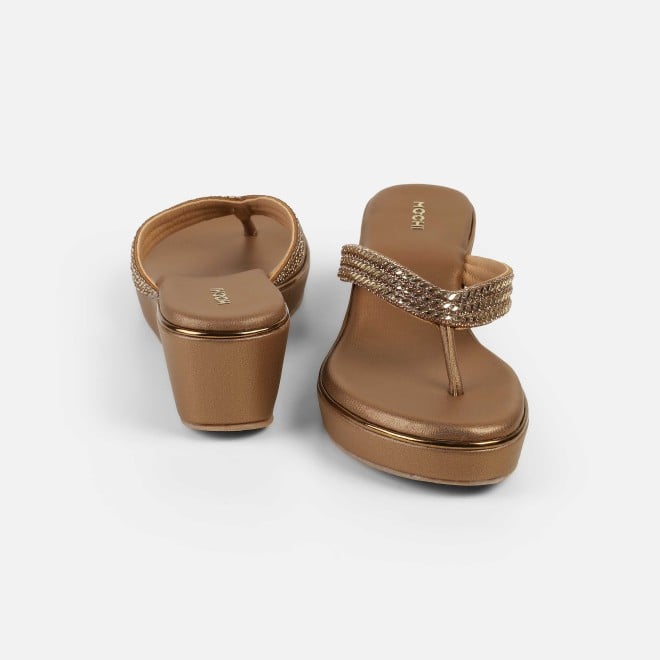 Mochi Women Antic-gold Party Slip Ons (SKU: 35-2435-28-36)
