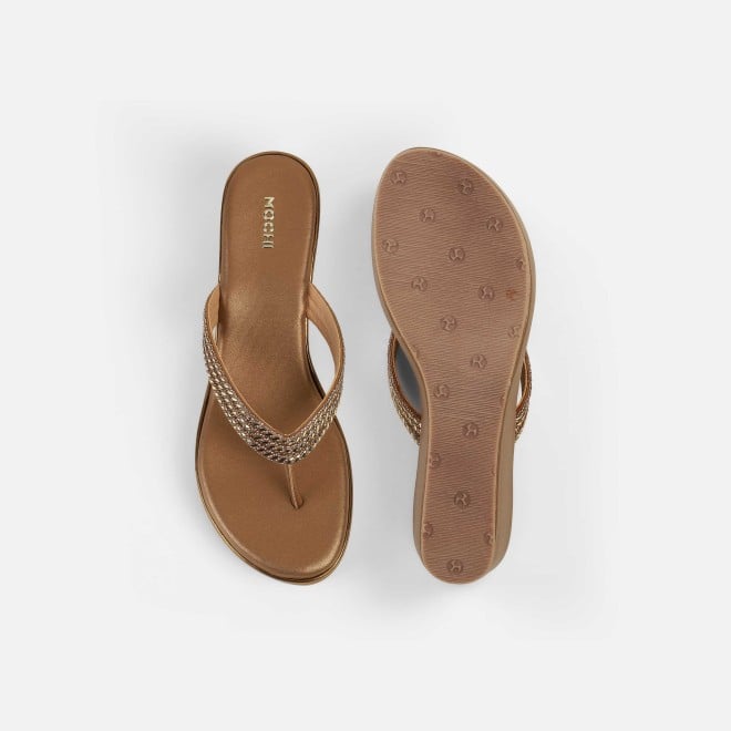 Mochi Women Antic-gold Party Slip Ons (SKU: 35-2435-28-36)