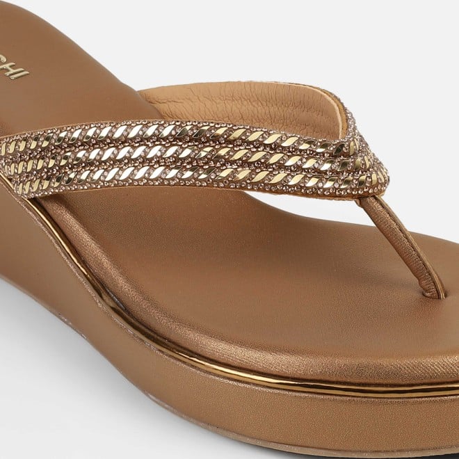 Mochi Women Antic-gold Party Slip Ons (SKU: 35-2435-28-36)