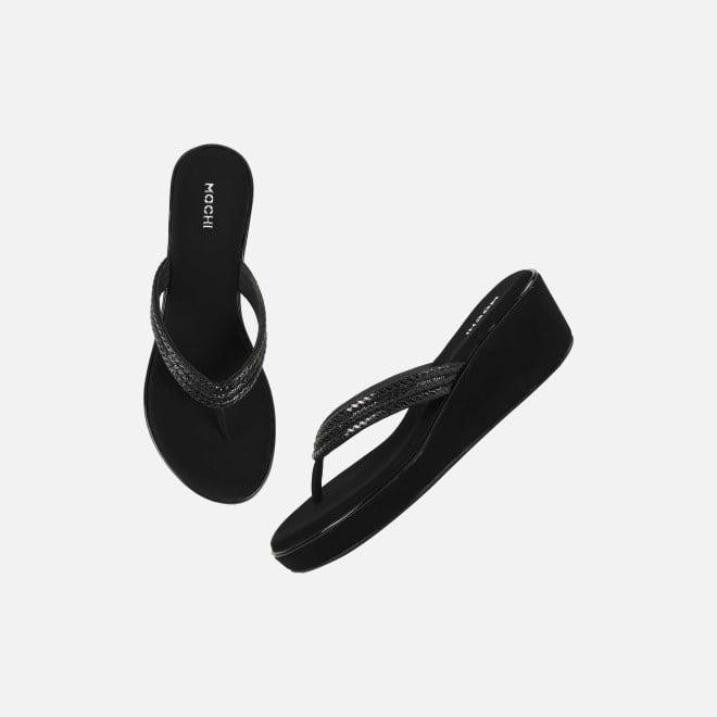 Mochi Women Black Party Slip Ons (SKU: 35-2435-11-36)