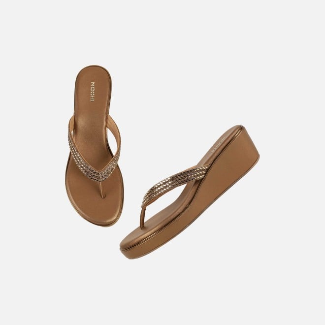 Mochi Women Antic-gold Party Slip Ons (SKU: 35-2435-28-36)