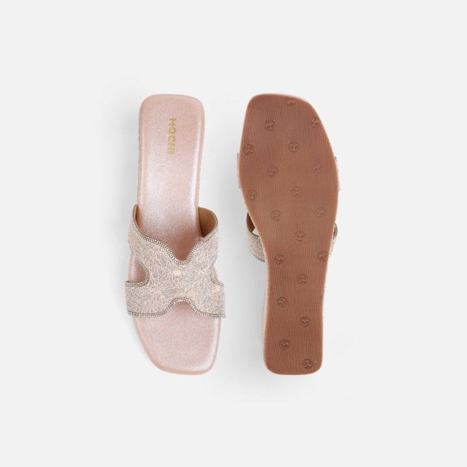 Mochi Women Peach Ethnic Slip Ons (SKU: 35-2496-80-38)