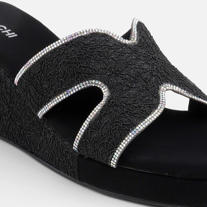 Mochi Women Black Ethnic Slip Ons (SKU: 35-2496-11-36)