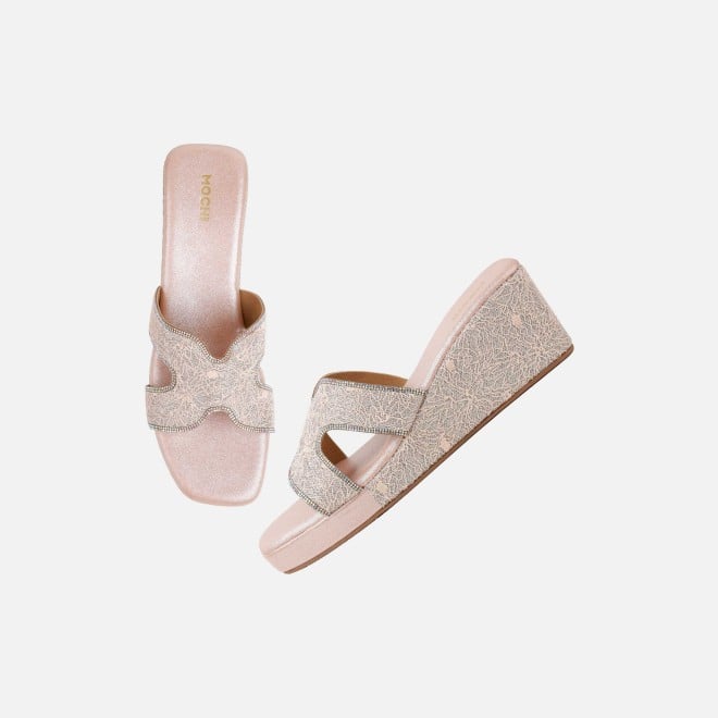 Mochi Women Peach Ethnic Slip Ons (SKU: 35-2496-80-38)