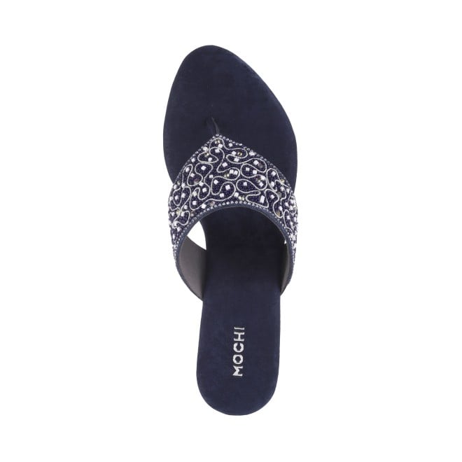 Mochi Women Blue Ethnic Slip Ons (SKU: 35-250-45-36)