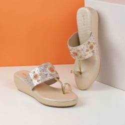 Women Gold Ethnic Slip Ons