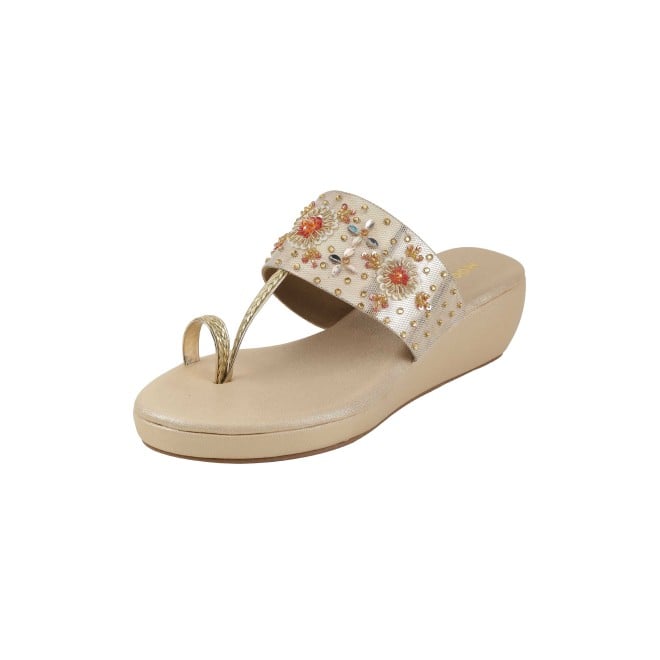 Mochi Women Gold Ethnic Slip Ons (SKU: 35-2500-15-36)