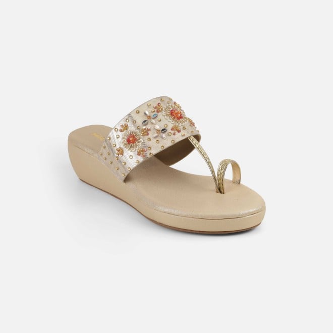 Mochi Women Gold Ethnic Slip Ons (SKU: 35-2500-15-36)