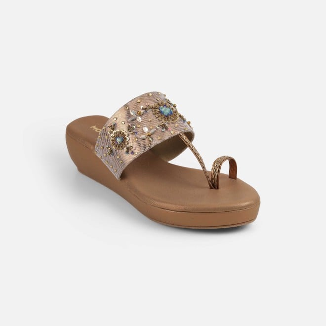 Mochi Women Antic-gold Ethnic Slip Ons (SKU: 35-2500-28-36)