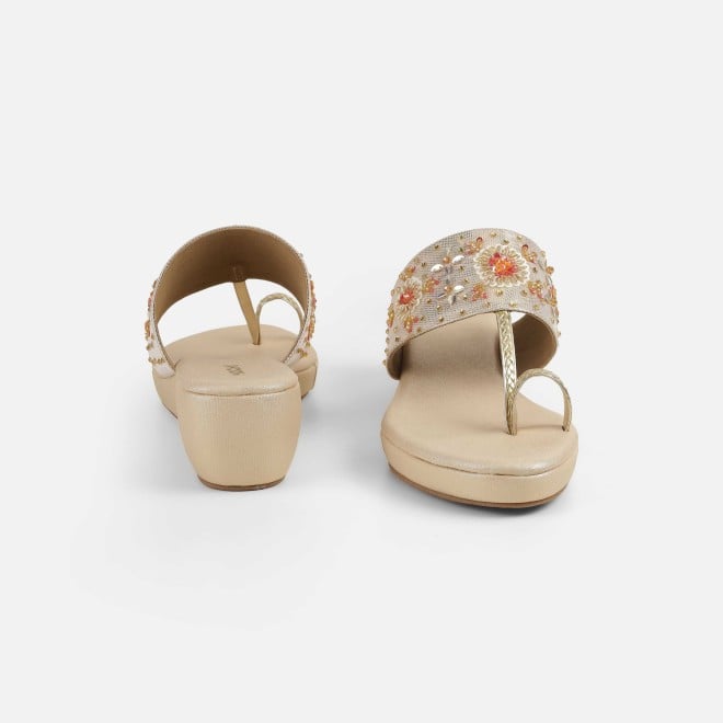 Mochi Women Gold Ethnic Slip Ons (SKU: 35-2500-15-36)