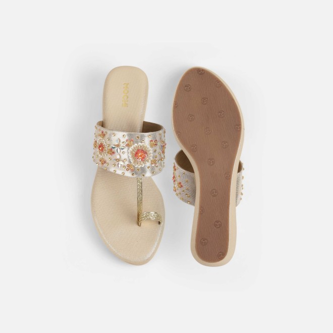 Mochi Women Gold Ethnic Slip Ons (SKU: 35-2500-15-36)