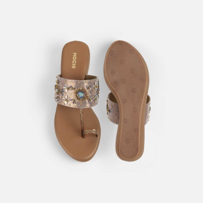 Mochi Women Antic-gold Ethnic Slip Ons (SKU: 35-2500-28-36)