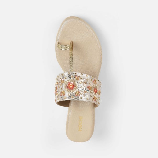 Mochi Women Gold Ethnic Slip Ons (SKU: 35-2500-15-36)