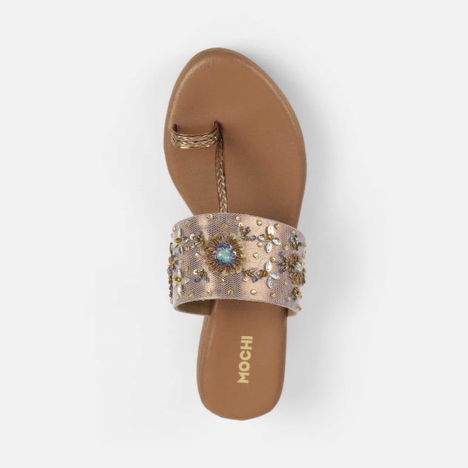 Mochi Women Antic-gold Ethnic Slip Ons (SKU: 35-2500-28-36)