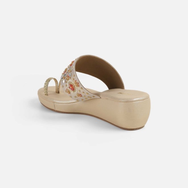 Mochi Women Gold Ethnic Slip Ons (SKU: 35-2500-15-36)