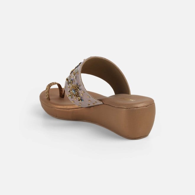 Mochi Women Antic-gold Ethnic Slip Ons (SKU: 35-2500-28-36)