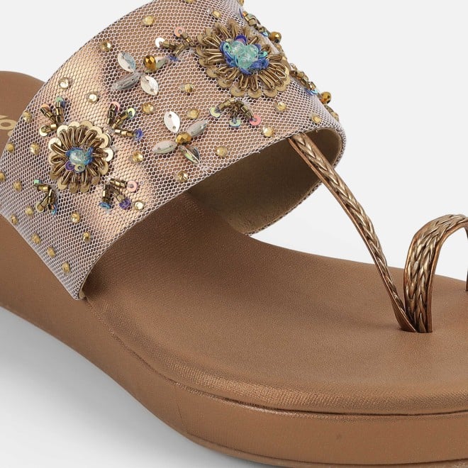 Mochi Women Antic-gold Ethnic Slip Ons (SKU: 35-2500-28-36)