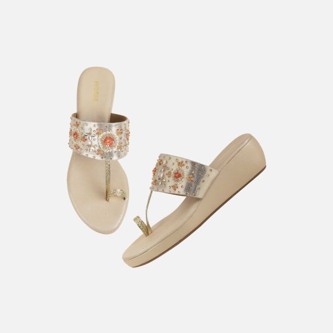 Mochi Women Gold Ethnic Slip Ons (SKU: 35-2500-15-36)