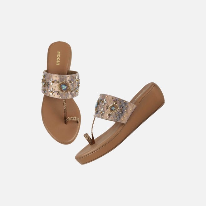 Mochi Women Antic-gold Ethnic Slip Ons (SKU: 35-2500-28-36)