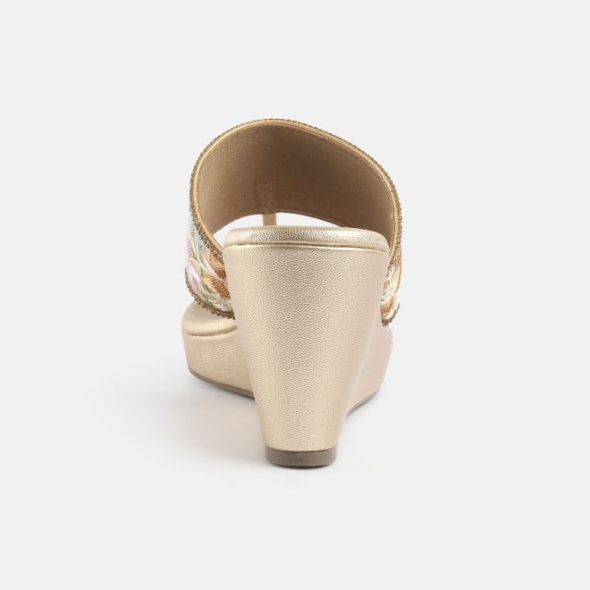 Mochi Women Gold Ethnic Slip Ons (SKU: 35-2502-15-36)