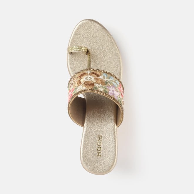 Mochi Women Gold Ethnic Slip Ons (SKU: 35-2502-15-36)
