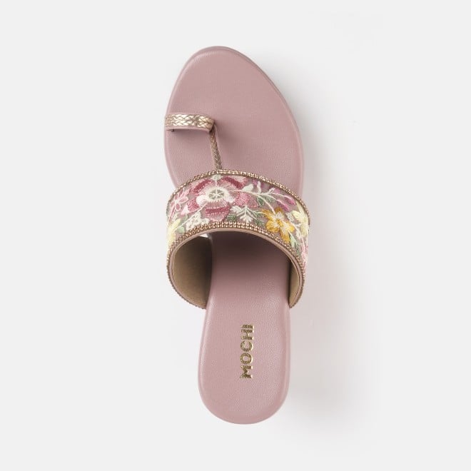 Mochi Women Pink Ethnic Slip Ons (SKU: 35-2502-24-36)