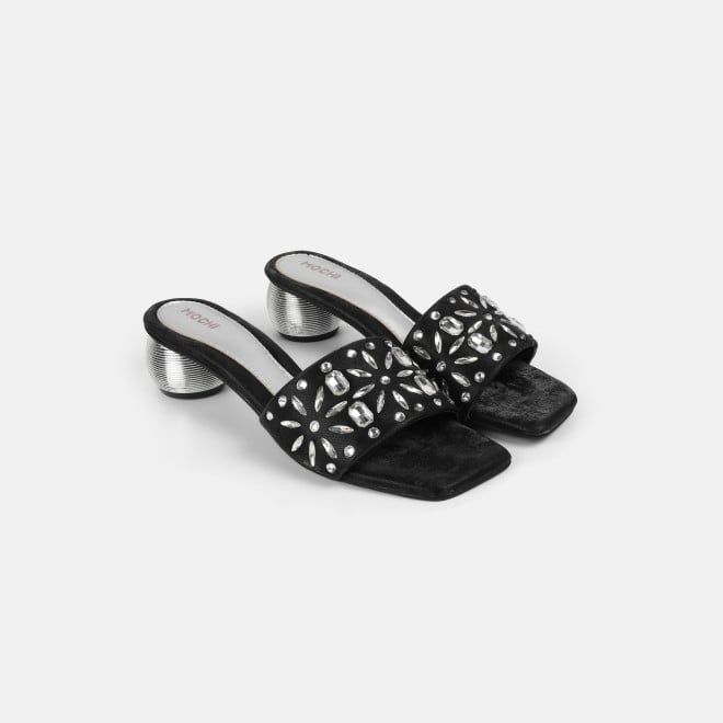 Mochi Women Black Party Slip Ons (SKU: 35-2506-11-38)