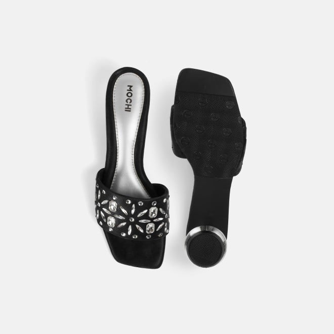 Mochi Women Black Party Slip Ons (SKU: 35-2506-11-38)