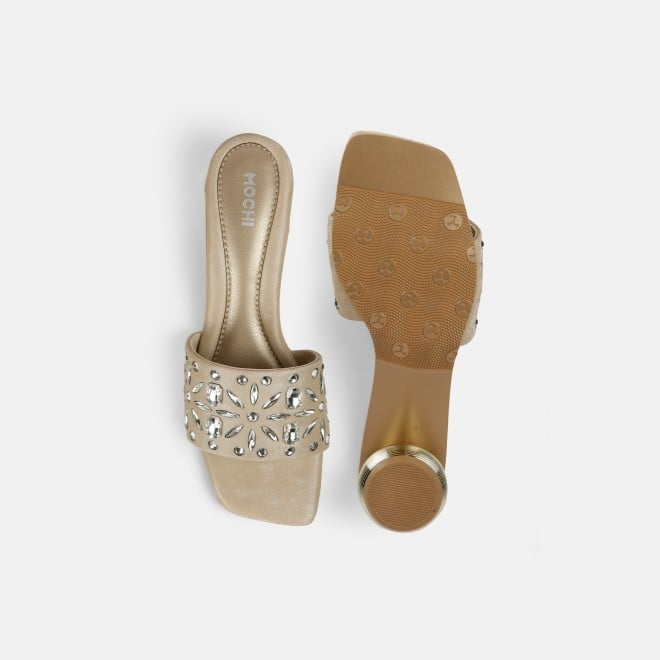 Mochi Women Beige Party Slip Ons (SKU: 35-2506-20-37)