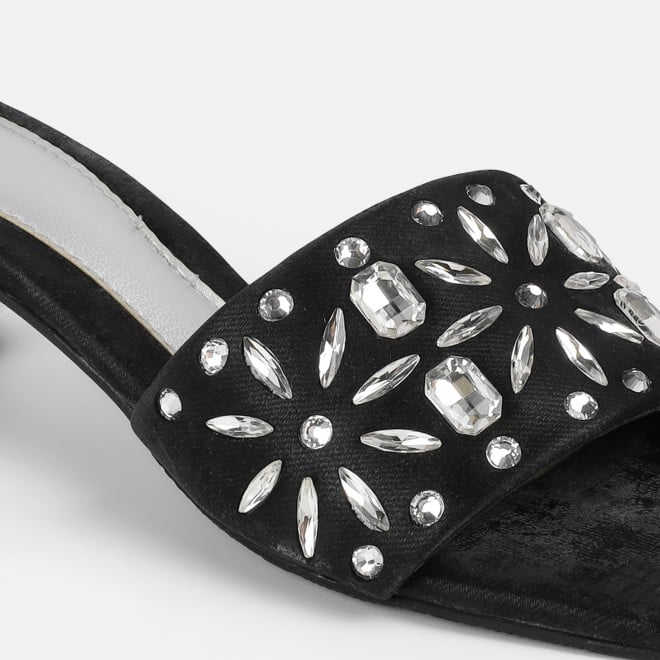 Mochi Women Black Party Slip Ons (SKU: 35-2506-11-38)