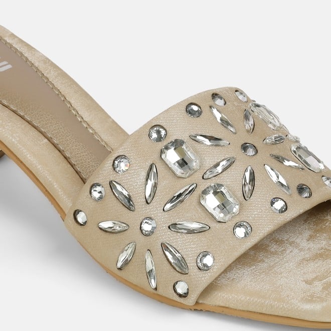 Mochi Women Beige Party Slip Ons (SKU: 35-2506-20-37)