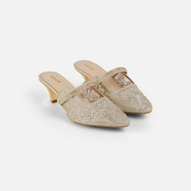Mochi Women Beige Wedding Slip Ons (SKU: 35-2570-20-36)