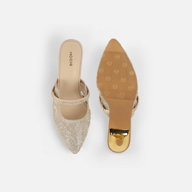 Mochi Women Beige Wedding Slip Ons (SKU: 35-2570-20-36)