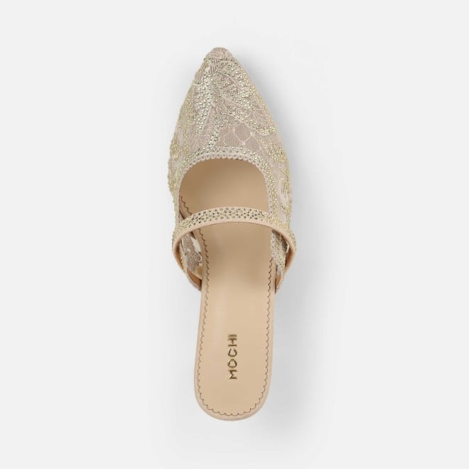 Mochi Women Beige Wedding Slip Ons (SKU: 35-2570-20-36)