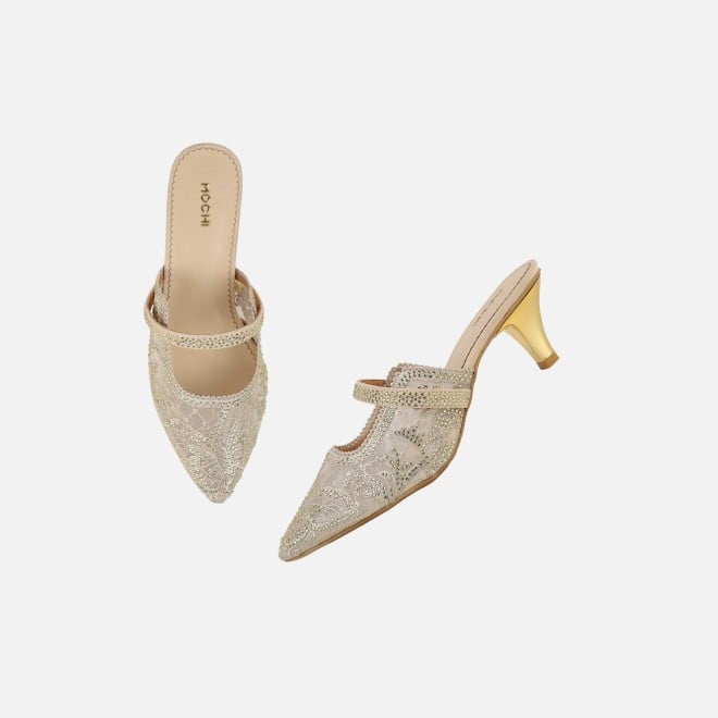 Mochi Women Beige Wedding Slip Ons (SKU: 35-2570-20-36)