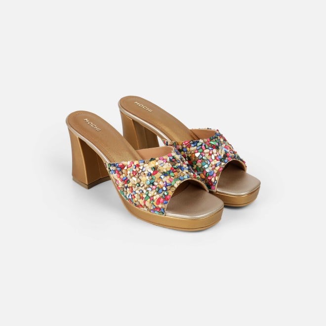 Mochi Women Gold Casual Slip Ons (SKU: 35-2590-15-37)