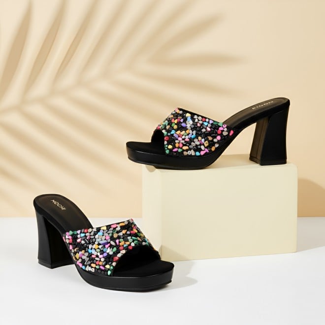 Mochi Women Black Casual Slip Ons