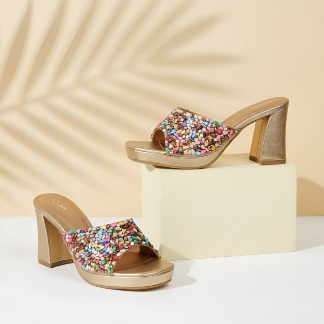 Mochi Women Gold Casual Slip Ons