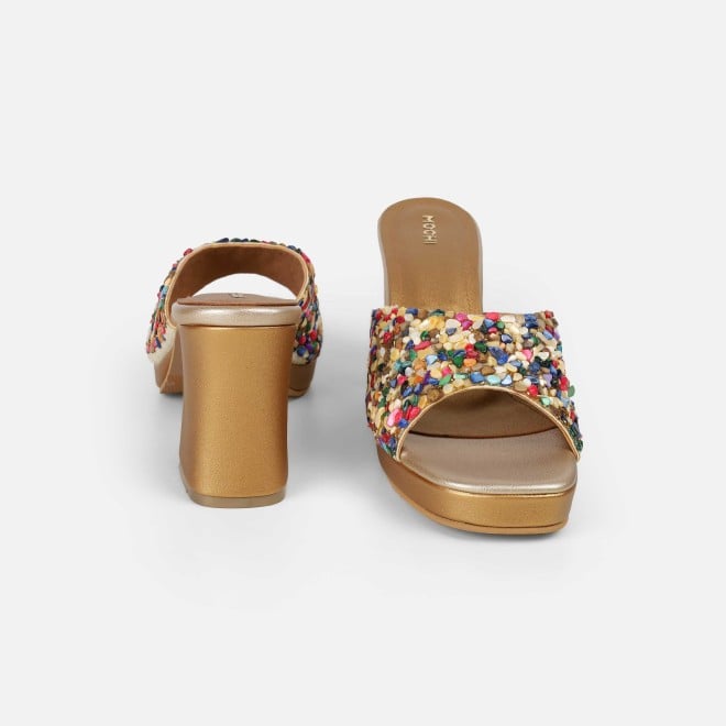 Mochi Women Gold Casual Slip Ons (SKU: 35-2590-15-37)