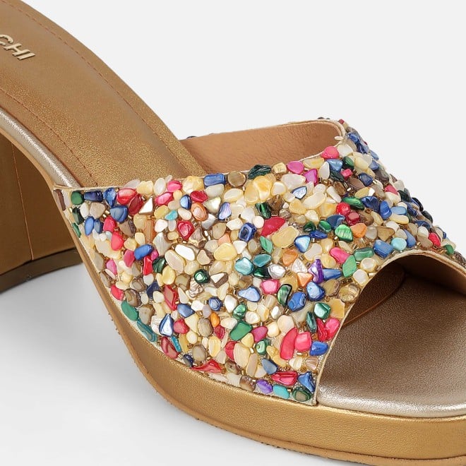 Mochi Women Gold Casual Slip Ons (SKU: 35-2590-15-37)