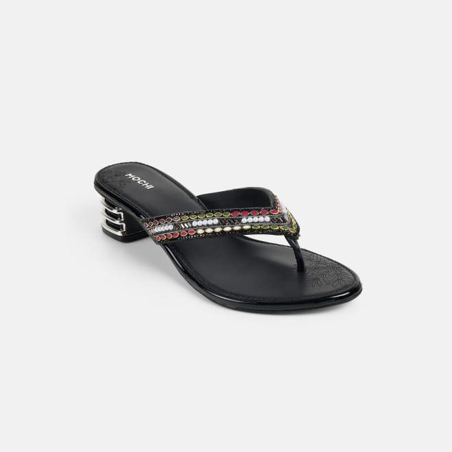 Mochi Women Black Ethnic Slip Ons