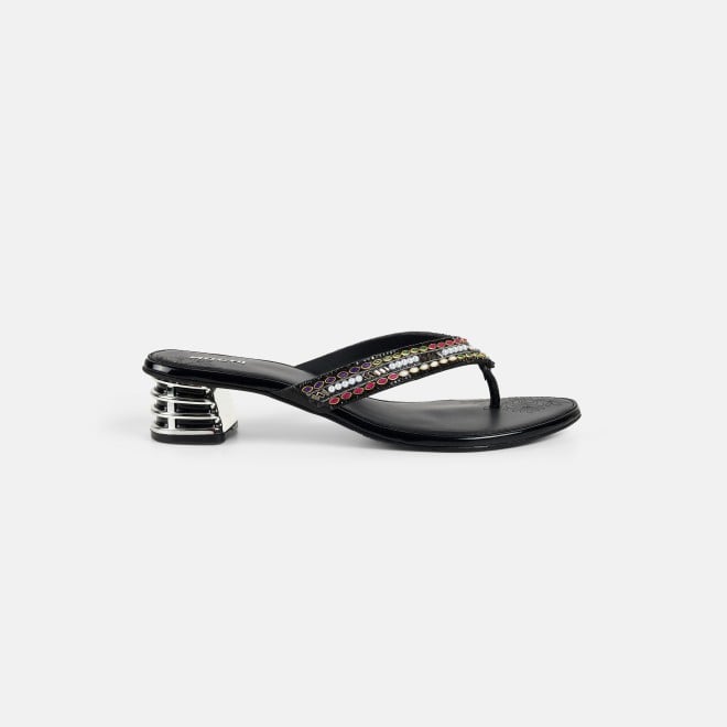 Mochi Women Black Ethnic Slip Ons (SKU: 35-2595-11-36)