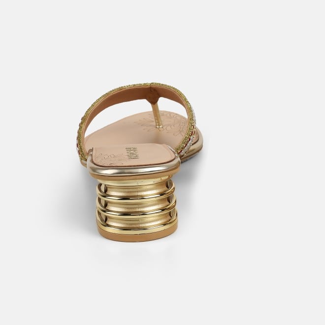 Mochi Women Gold Ethnic Slip Ons (SKU: 35-2595-15-36)