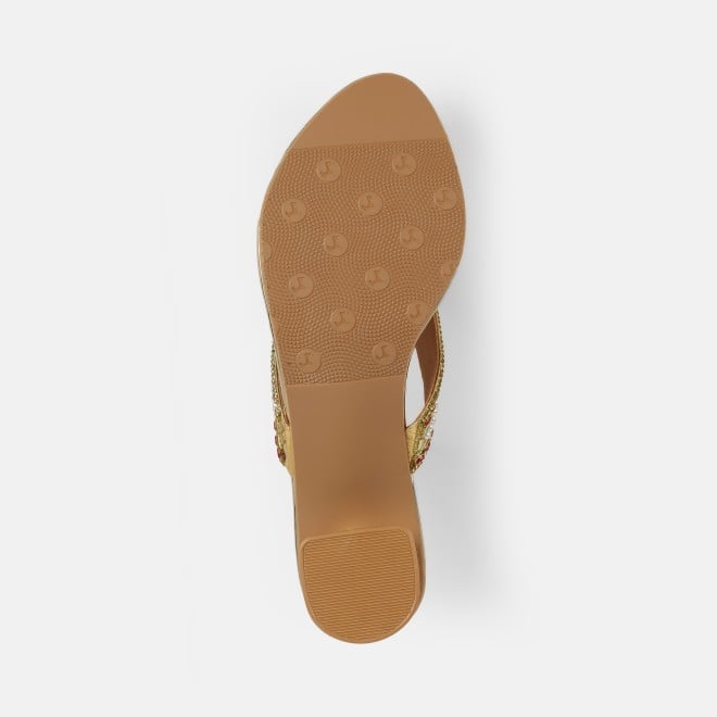 Mochi Women Gold Ethnic Slip Ons (SKU: 35-2595-15-36)